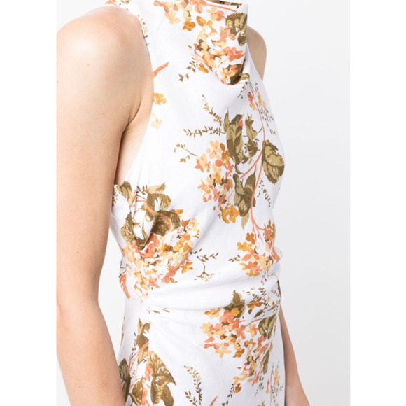 NWT Reformation Maxi Dress White Yellow Floral Strappy Cross Back Mock Neck Sz10 - Picture 2 of 10
